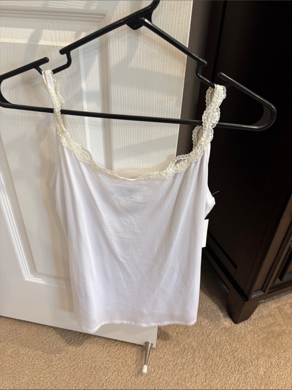 New York & Company White Lace-Trim Camisole
